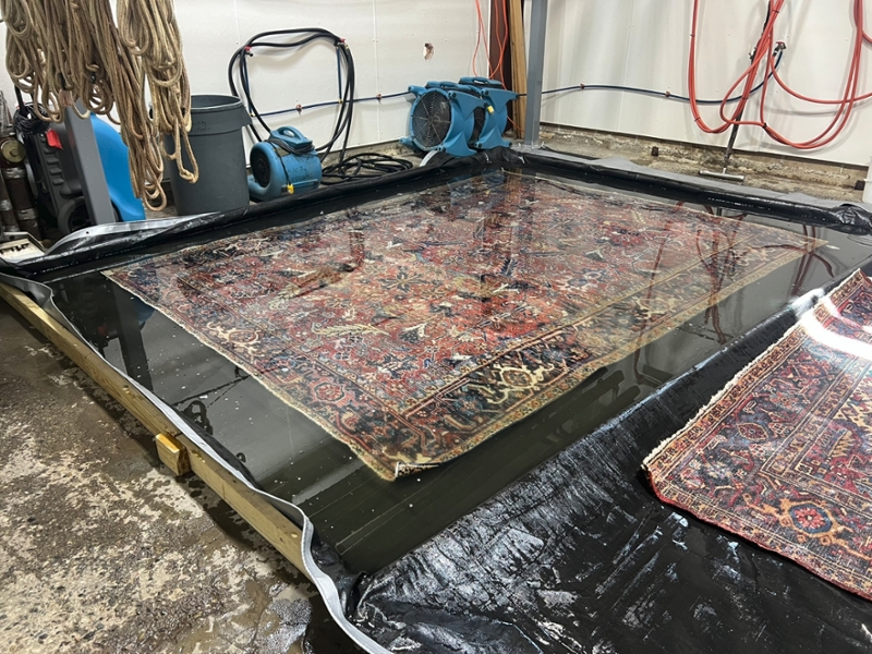 oriental rug being washed